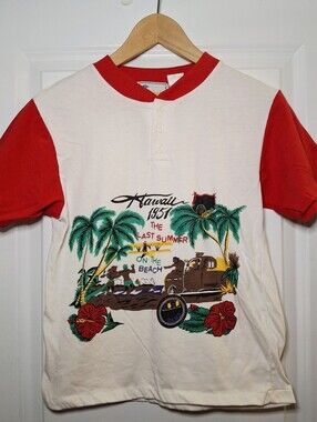 Vintage 90s 🏝Islander Hawaii Youth Red Henley Tee (M)